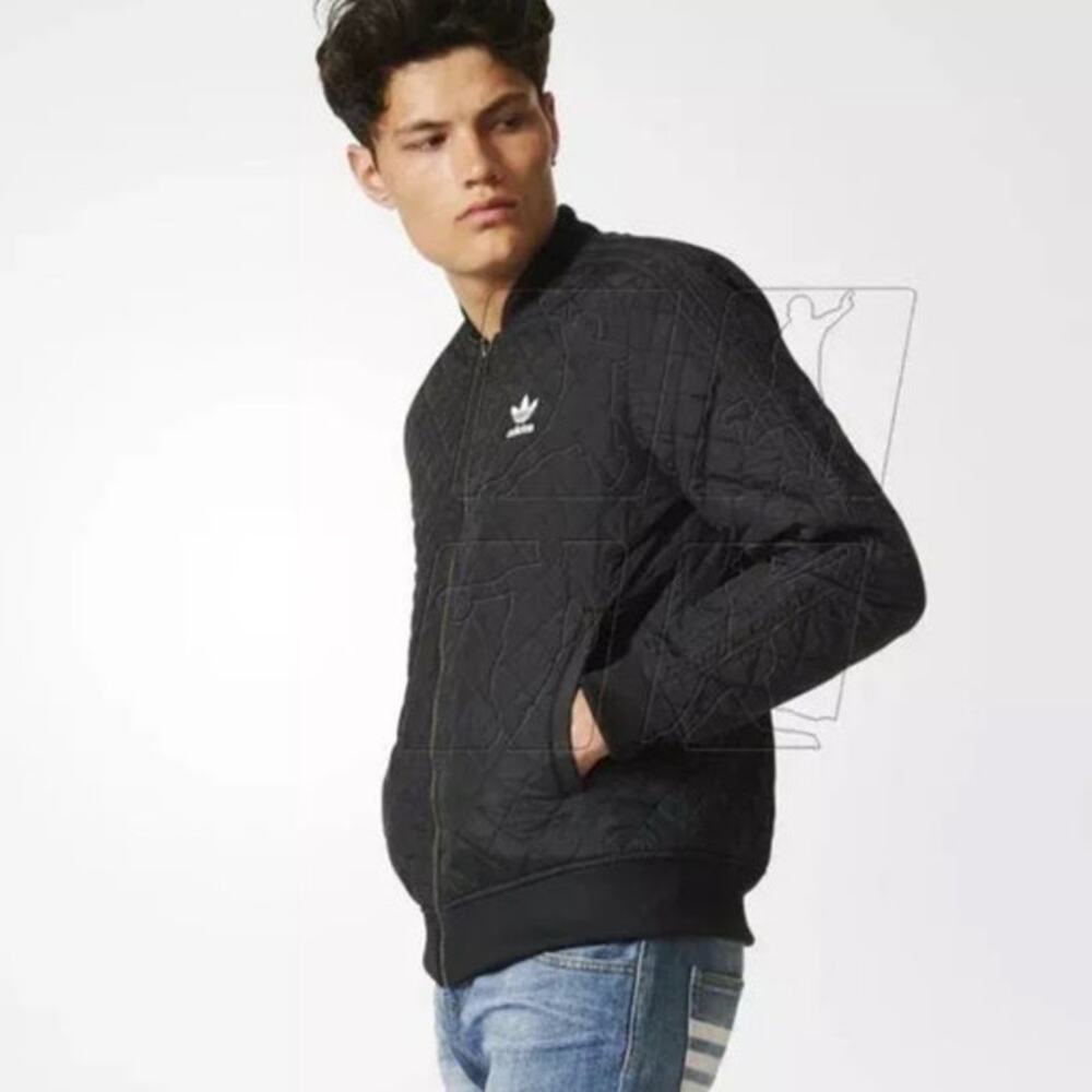 adidas Originals‎ Quilted Bomber Jacket Black Trefoil Men's XL AB7862
